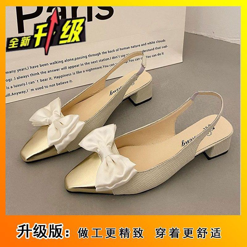 Bow Temperament High Heels Square Head Single Shoes 2025 Spring and Summer New with Skirt French Thick Heel Small Sandals Women
