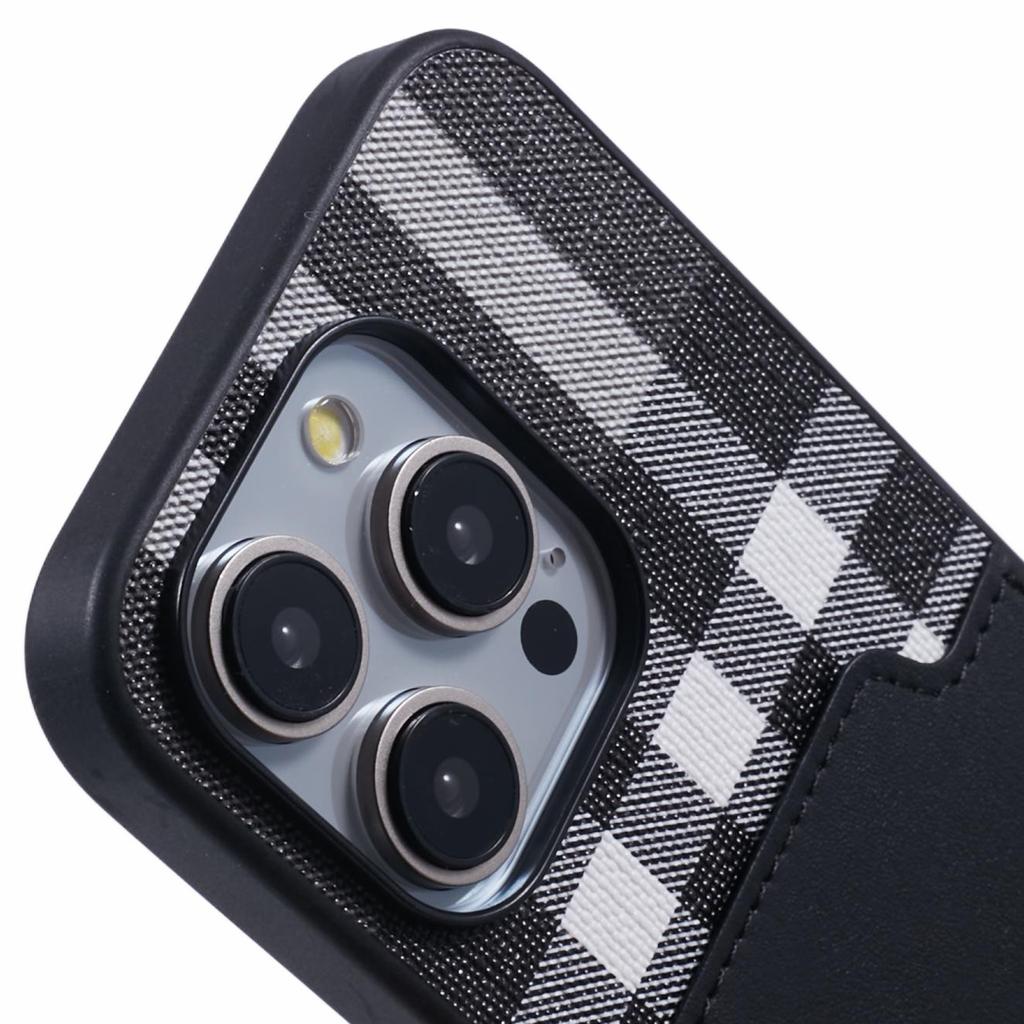 For iPhone 15 Pro Case Card Slot Leather Coated PC+TPU Hybrid Protective Cover