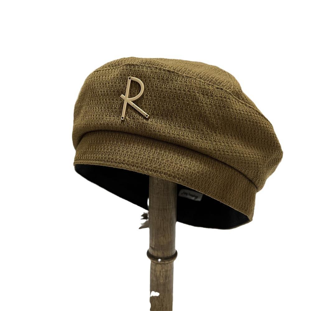 Vintage R Letter Black Beret Painter Hat Women's Versatile Face Small Bud Hat