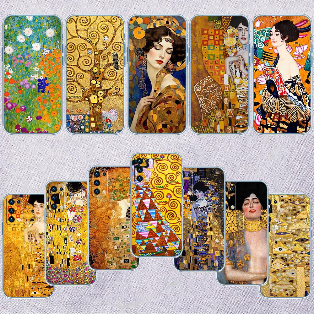 QE14 Gustav Klimt Transparent Phone Case for Samsung Galaxy A04 A04S A14 A23 A34 A54 M23 M33 M52 M53