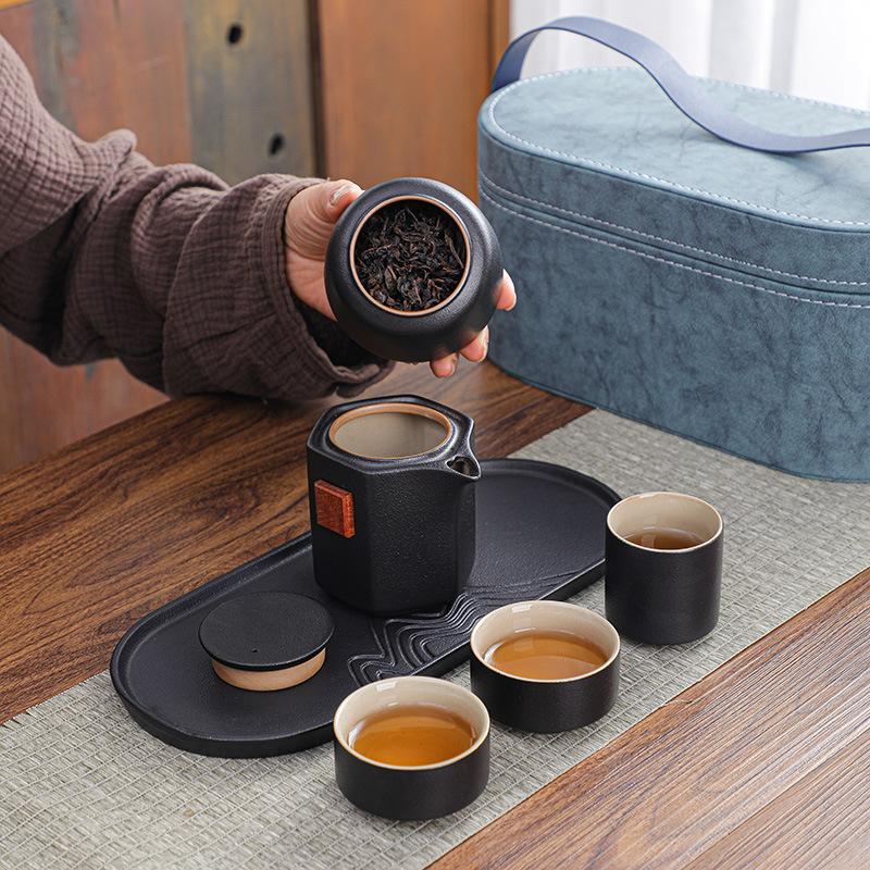 Outdoor Travel Tea Set, One Pot, Three Cups of Tea Tray, Tea Can Set, Household Express Cup, Holiday Commemorative Gift
