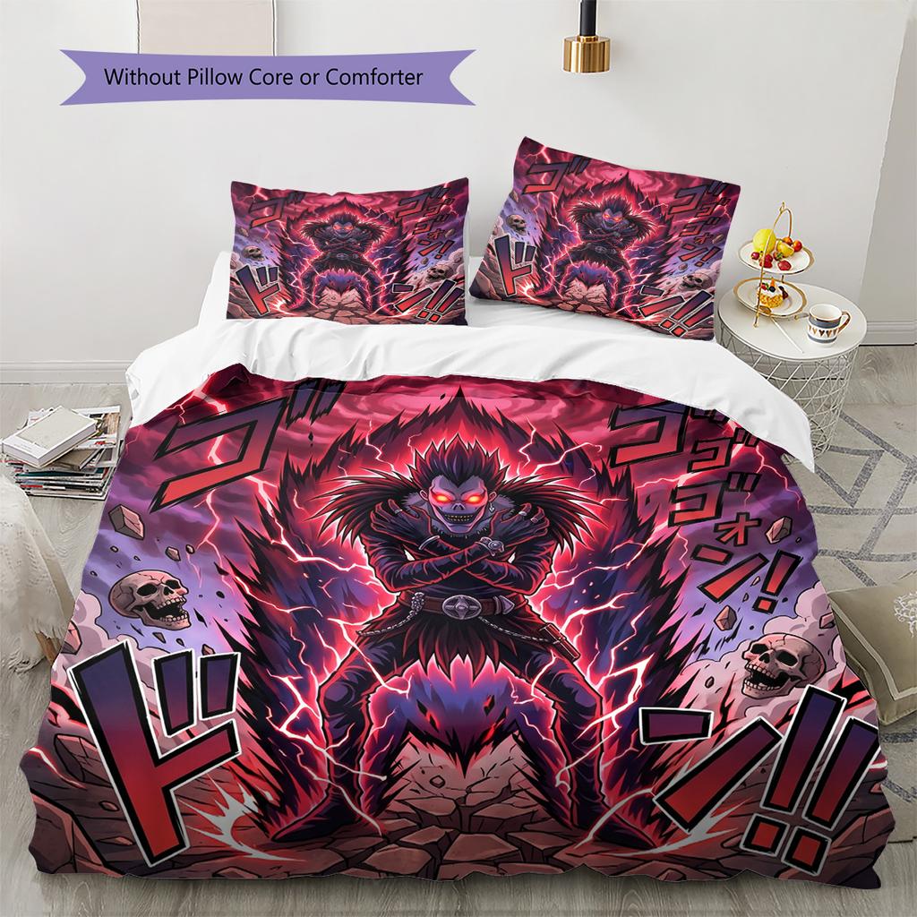 Death Note Pattern Bedding Quilt Set Quilt Cover Pillowcase Home Decoration Birthday Gift (1 * duvet cover + 2 * pillowcase, without core)
