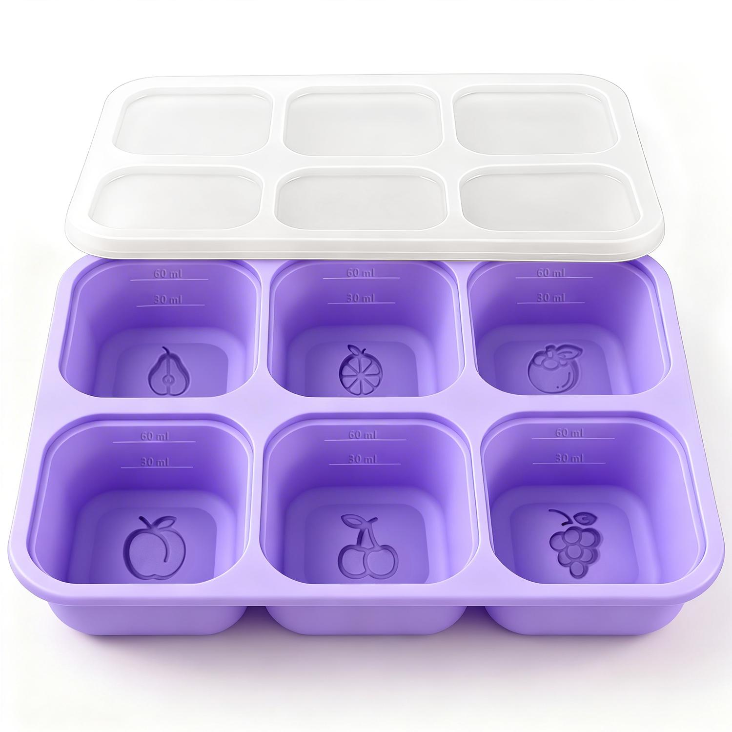 

Food Grade Silicone Ice Cube Tray With Lid BPA Free Flexible Mould Baby Food Storage & Drink Ice Making Tool фіолетовий