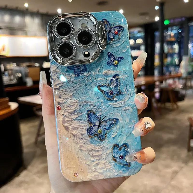 Butterfly Beach Design Phone Case IPhone 16 Pro Max 15 14 With Full Coverage Lens Protector Built-in Stand