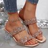 Summer New Rhinestone Wine Glass with Square Head Strap, Wear High-heeled Cool Slippers