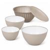 5 Piece Beige Antibacterial Bowl & Colander Set with Lid Plate Microwave Dishwasher Safe Kitchen Prep -20 To 140 C
