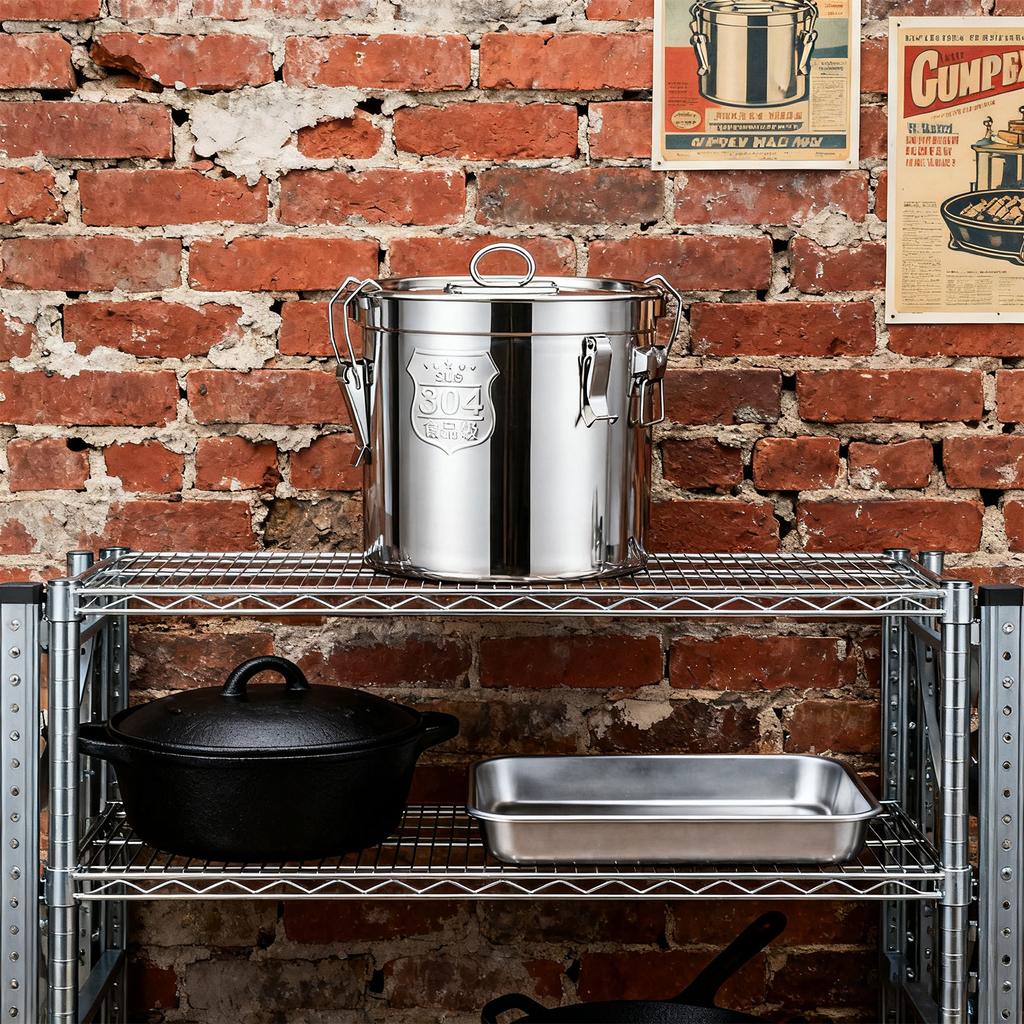 Practical Nonrust Steel Airtight Kitchen Storage Bucket Removable Lid Easy To Cleaning Food Preservations Container