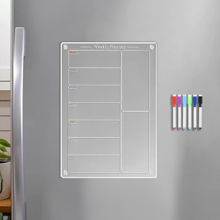 Dry Erases Board Acrylic Magnetic Meal Planner Weekly Calendar with 6 Colors Markers Menu Board for Refrigerator