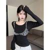 Elegant Sequin Long-Sleeve T-Shirt for Women - Chic Korean-Style Winter Top