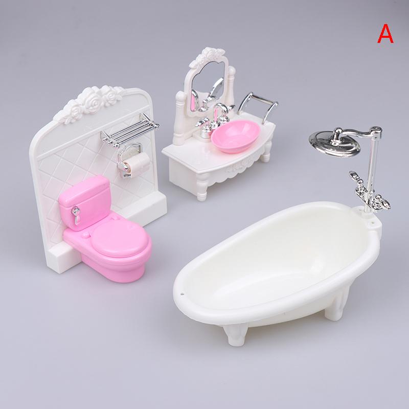 1:12 Dollhouse Miniature Bathroom Set Mini Bath Tub Toilet Wash Basin Model Kids Adults Pretend Play Toy For Doll House Accessor