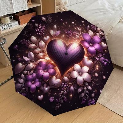 1PC Heart Flowers Pattern Small Travel Compact Windproof Umbrella, Automatic Folding Umbrella, Automatic Open/Close ,Gift-153