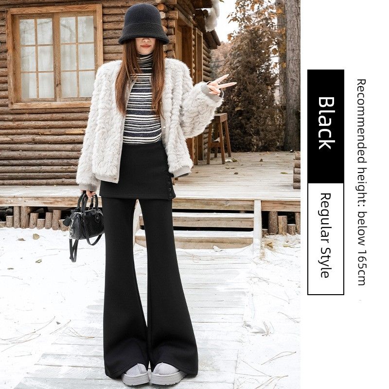 

Coffee-Colored Faux Two-Piece Flared Pants for Women, New Autumn and Winter High-Waisted Soft Drape Slimming Flared Pants, Casual Sports Pants Black [Regular Style] High Quality XL