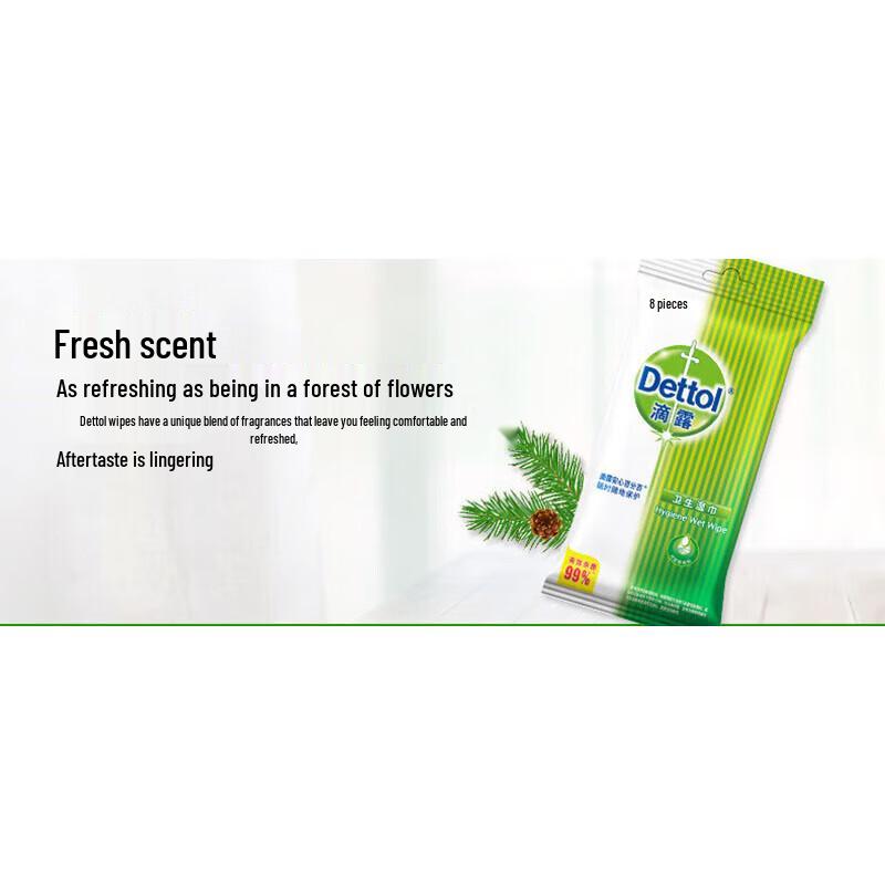 Dettol Individually Wrapped Wet Wipes, 8 Count