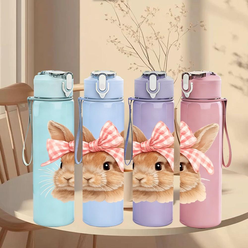 1PC Big Bow Easter Bunny 750ml Color Plastic Sports Water Bottle Leakproof Flip Straw Lid Suitable for Sports Office Home Use