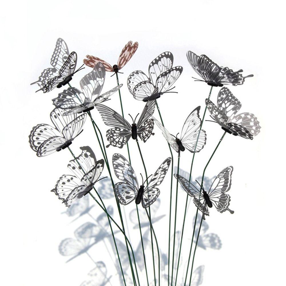 25PCS Black White Butterfly Garden Decorative Stakes Simulation Butterfly Stakes  Weding Ornament