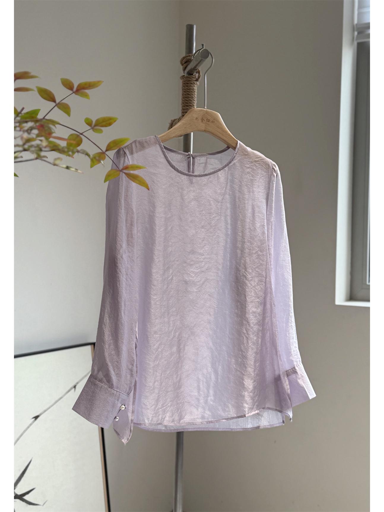 

Elegant Fairy Tencel Tulle Cover-up: Women s Sheer Round Neck Loose Blouse M - Up to 125 lbs
