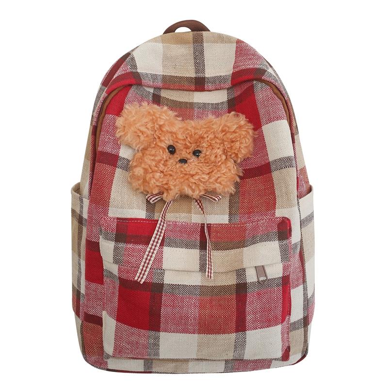Women Plaid Backpack Campus Student Schoolbag Travel Backpack