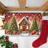 1pc Christmas Gingerbread‑House Gift‑Box Snowman Print Doormat, Machine‑Washable Floor Mat for Living Room, Bedroom, Kitchen