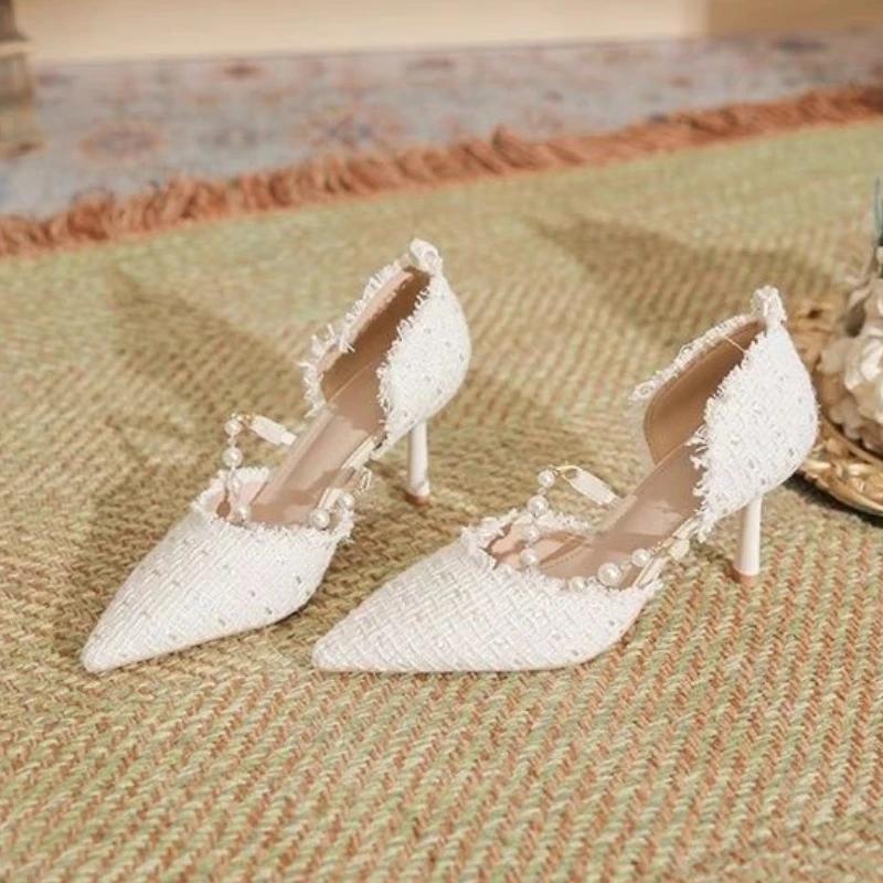 Fashion With Medium Heels Ladies Pumps Pointed Toe Stilito Pearl Women's Shoes Fashion Elegant Dress Vacation Non Slip Young Chic Point