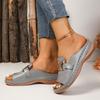 Women's Wedge Platform Slippers New Cross-Border Large Size Casual Fashion Simple Metal Buckle Fish Mouth Sandals