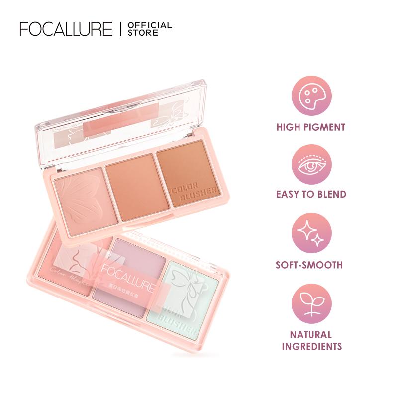 

FOCALLURE 3 цвета, матовая палитра румян, высокопигментированная пудра для румян для лица, долговечная, легко смешивается, легкие румяна, косметика для макияжа