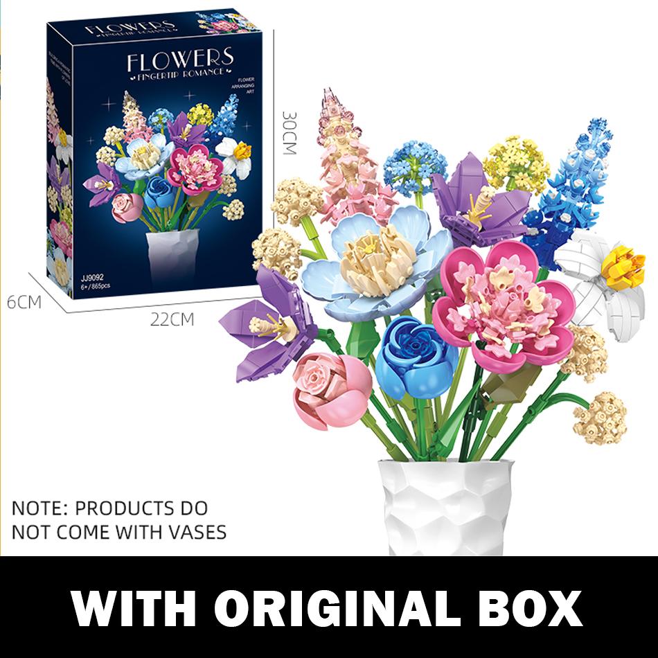 Creative Home Decor Eternal Flowers Bouquet Building Blocks Rose Narcissus Peony Simulated Plant Bricks Toy Valentine's Day Gift