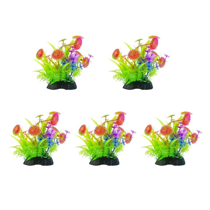 5PCS Life Like Plant Fishtanks Decoration Artificial Water Plant with Base for Office Commercial Use Aquariums Landscape