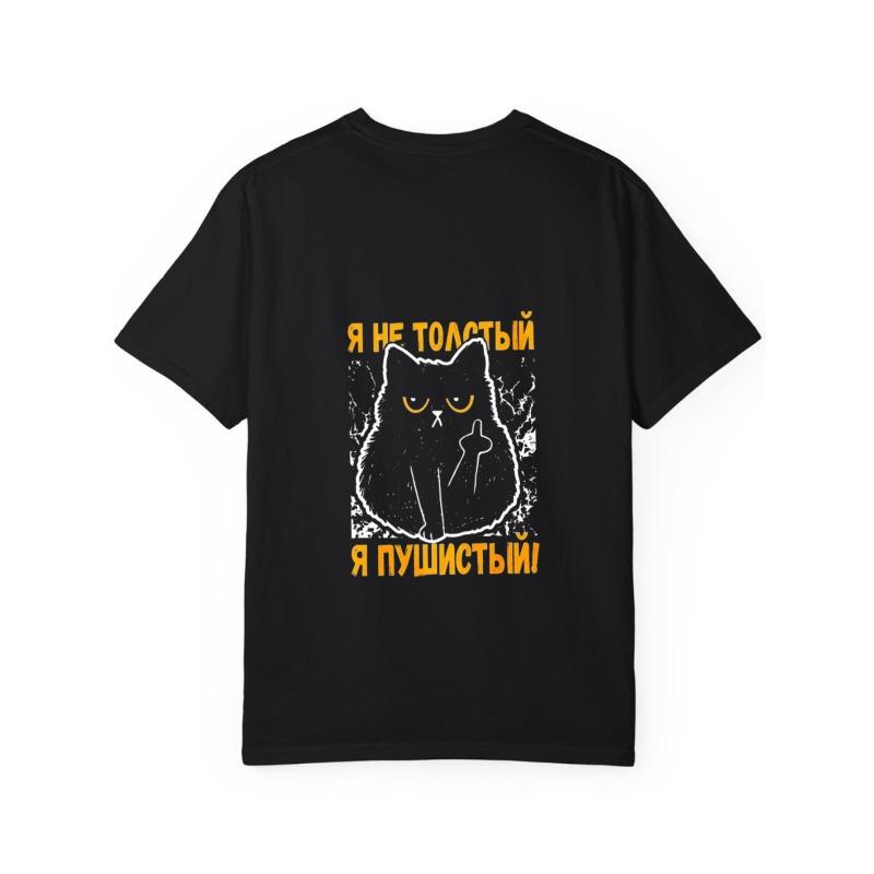Crewneck T Shirt White Cat Print With Russian Text For Casual Wear
