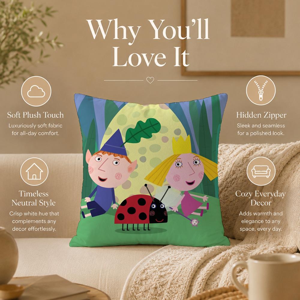 Housse de coussin dessin animé B-Ben Et Holly Petit Royaume Housse de coussin imprimée recto-verso Hypoallergénique Anti-acariens