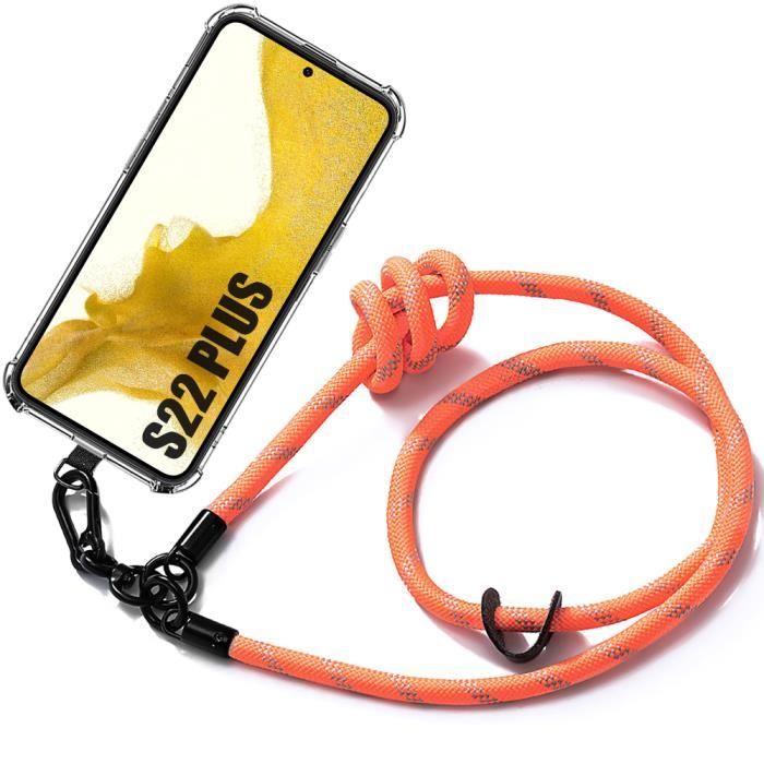 Case with Lanyard - BOOLING - for Samsung Galaxy S22+ - Transparent - Shockproof - Removable Orange