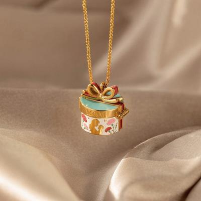 Colorful Bow Gift Box Necklace Pendant for Mom