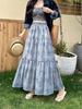 Women's Spring Floral Print Midi Skirt, A-line, Elastic Waist, Versatile, Slimming Design