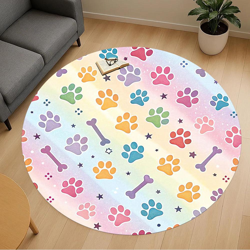 1pc Paw Prints Bone Round Chair mat Area Rug - Non-Slip, Floor Mat for Office, Bedroom, and Indoor Decor -1002198