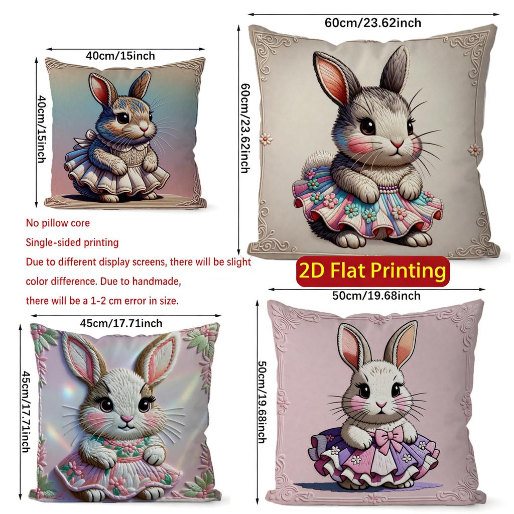 2D Cute Dressed Rabbits Pattern Pillow Covers Pattern Cushion Cover Suitable For Sofa Bedroom Car Pillow Cover