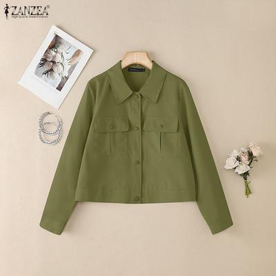 Women Casual Turn Down Collar Long Sleeve Blouse