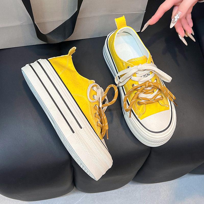 Dopamine Simple Women's Casual Shoes Summer New Platform Running College Style Lace-up Canvas Shoes
