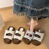 Double bow suede one-word drag outer wear summer new soft bottom versatile seaside Boken sandals
