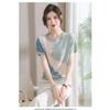 Women Summer New Ice Silk Round Neck Short Sleeve T Shirt Elegant Loose Thin Knit Top