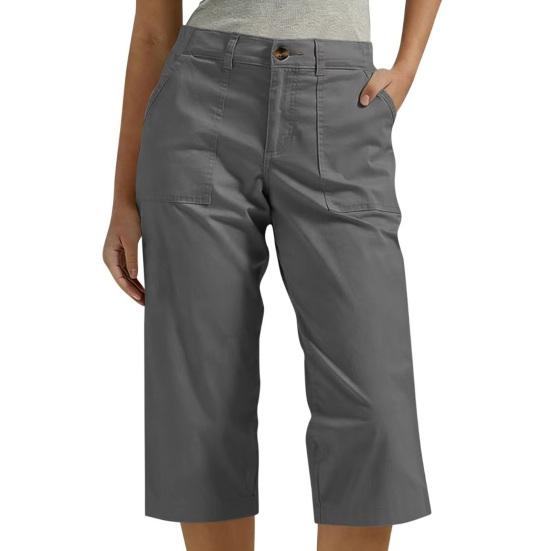 Calças Femininas Cropped com Bolsos Cintura Alta Perna Reta Calças Cargo Modelagem Solta Comprimento no Joelho Calças de Verão para Caminhada Viagem