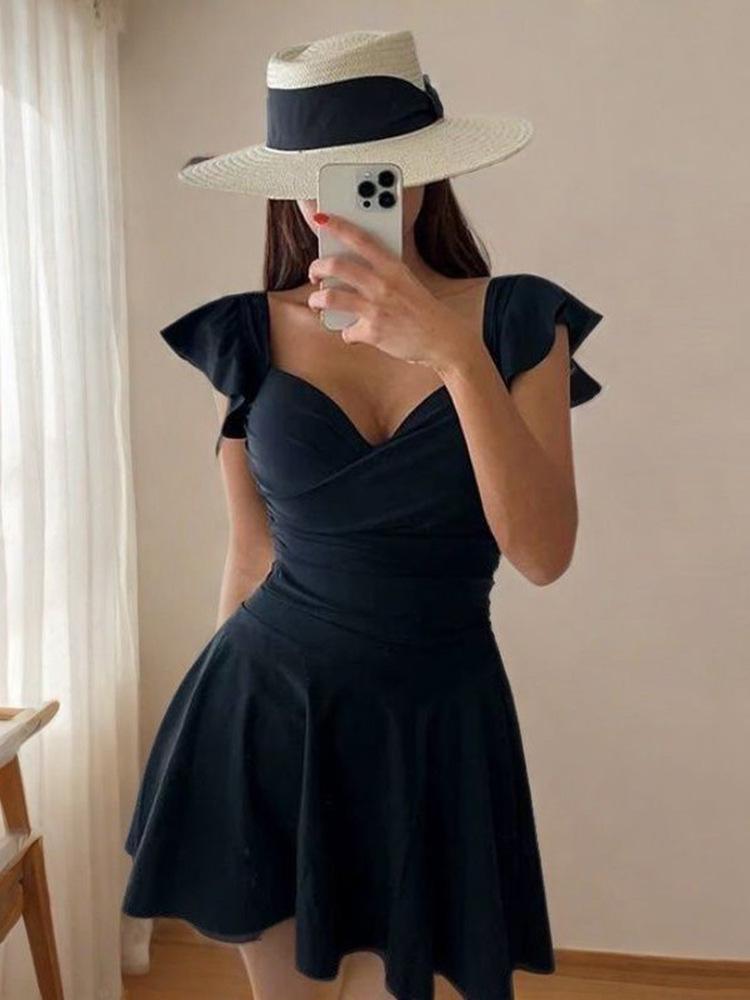 2024 Pure Desire Skirted One-Piece Triangle Bikini for Girls - Slimming, Concealing Swimwear for Summer Gatherings