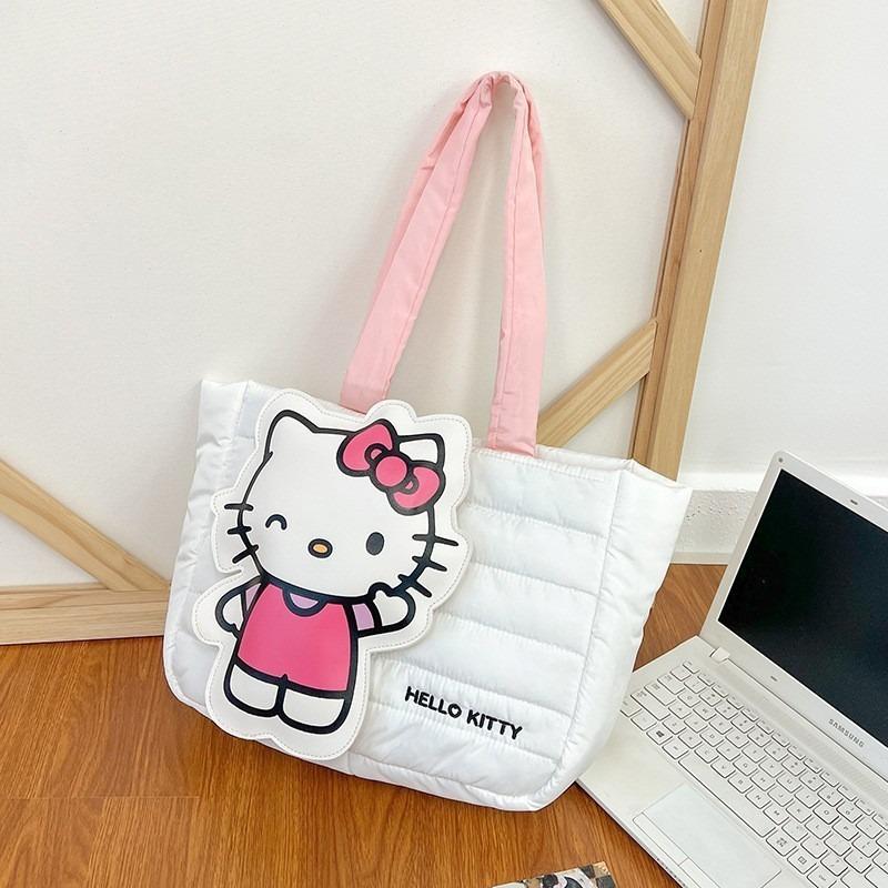 Cute Down Cloth Handbag Women's New Daily Commuting Large-capacity Tote Bag Cotton-filled Cartoon Shoulder Bag
