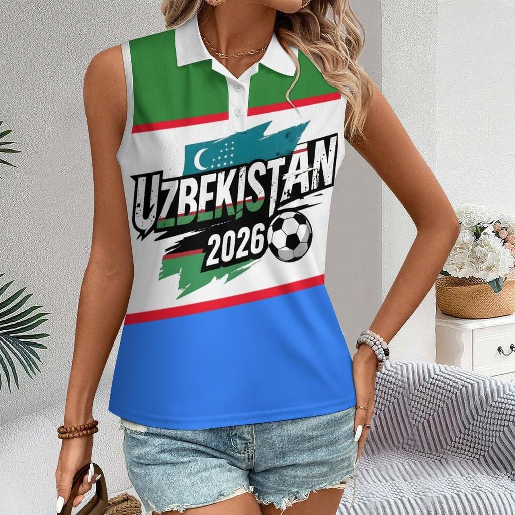 Women Sleeveless Polo Shirt Button Down Collar Casual Letter Print Slim Fit Summer Top for Outdoor Activities