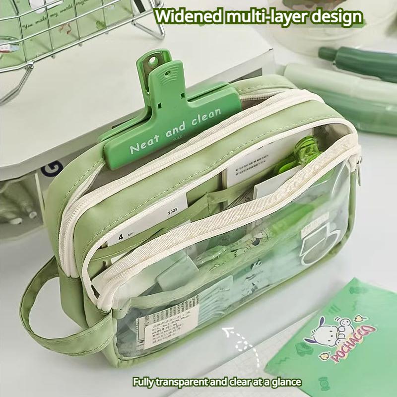 Clear Pencil Bag Portable Color Block Stationery Organizer Large Capacity Student Pencil Case School Supplies Storage Pouch