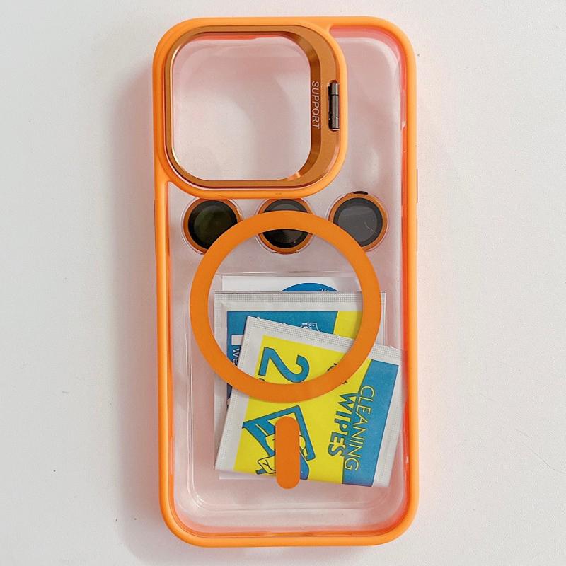 Luxury Magnetic Shockproof Phone Case For iPhone 15 14 13 12 11 16 Pro Max 16 Plus 16E Funda Stand Glass Lens Protection Cover