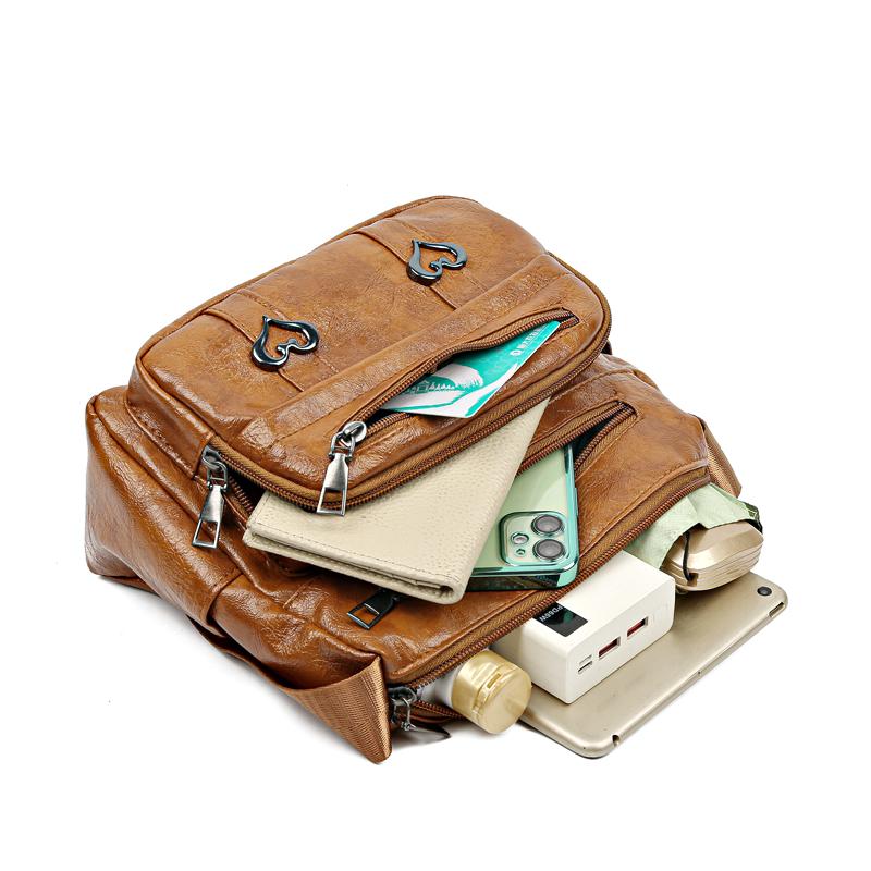 Women's Soft Leather Bag Crossbody Bag Multi-Pocket Large Capacity Shoulder Bag Mother Bag