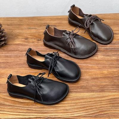 Handmade Cowhide Single Shoes Retro Round Toe Soft Sole Moccasin Casual Leather Shoes
