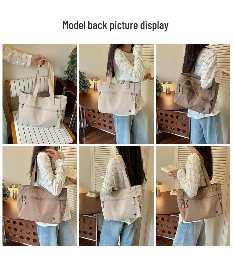 Cross-border Multi-compartment Commuter Tote - Large Capacity Solid Color Shoulder Bag for Outdoor Travel