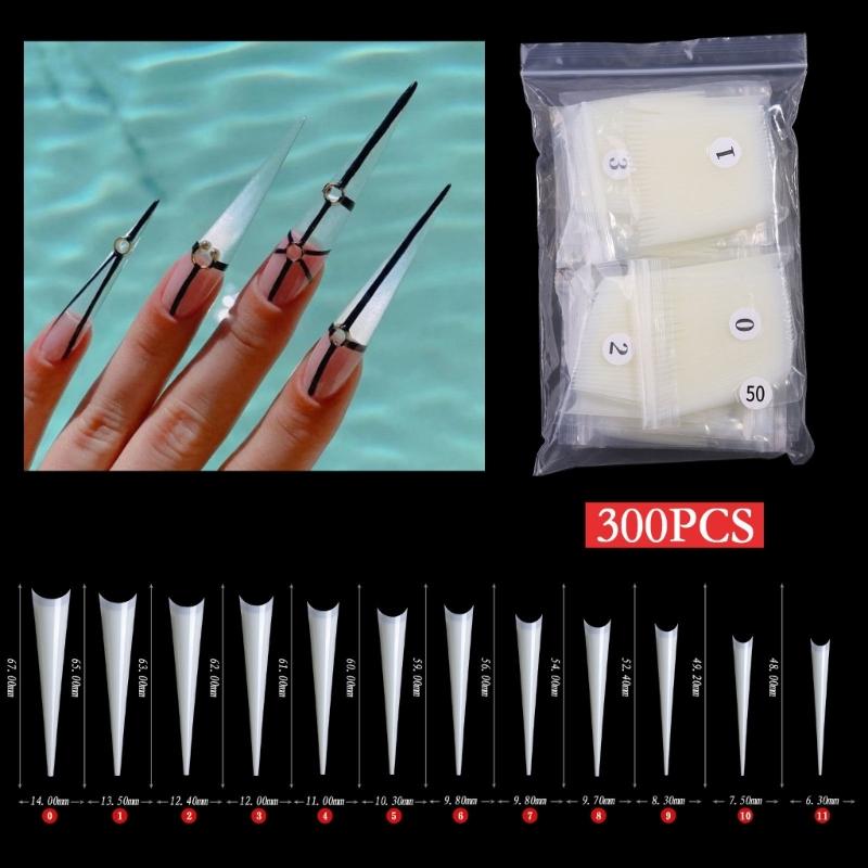 300/500pcs Stiletto Nail Tips Acrylic-Nails Long False Nails Clear/Natural Fake-Nails Half Coverage False Nail Tips