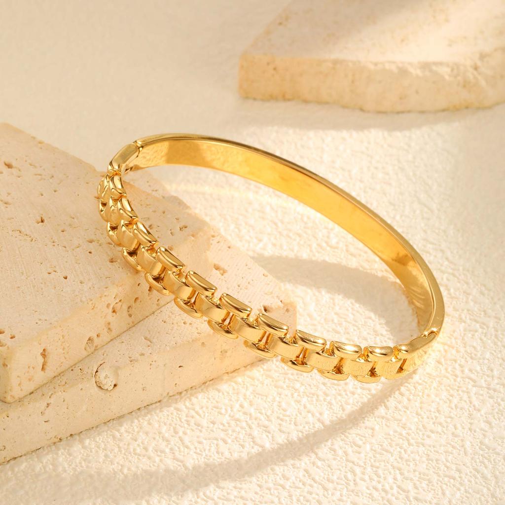 Stainless Steel Strap Chain Openable Bracelet for Women,Gold Color Waterproof Bangle Bracelets,Minimalist Jewelry Gifts