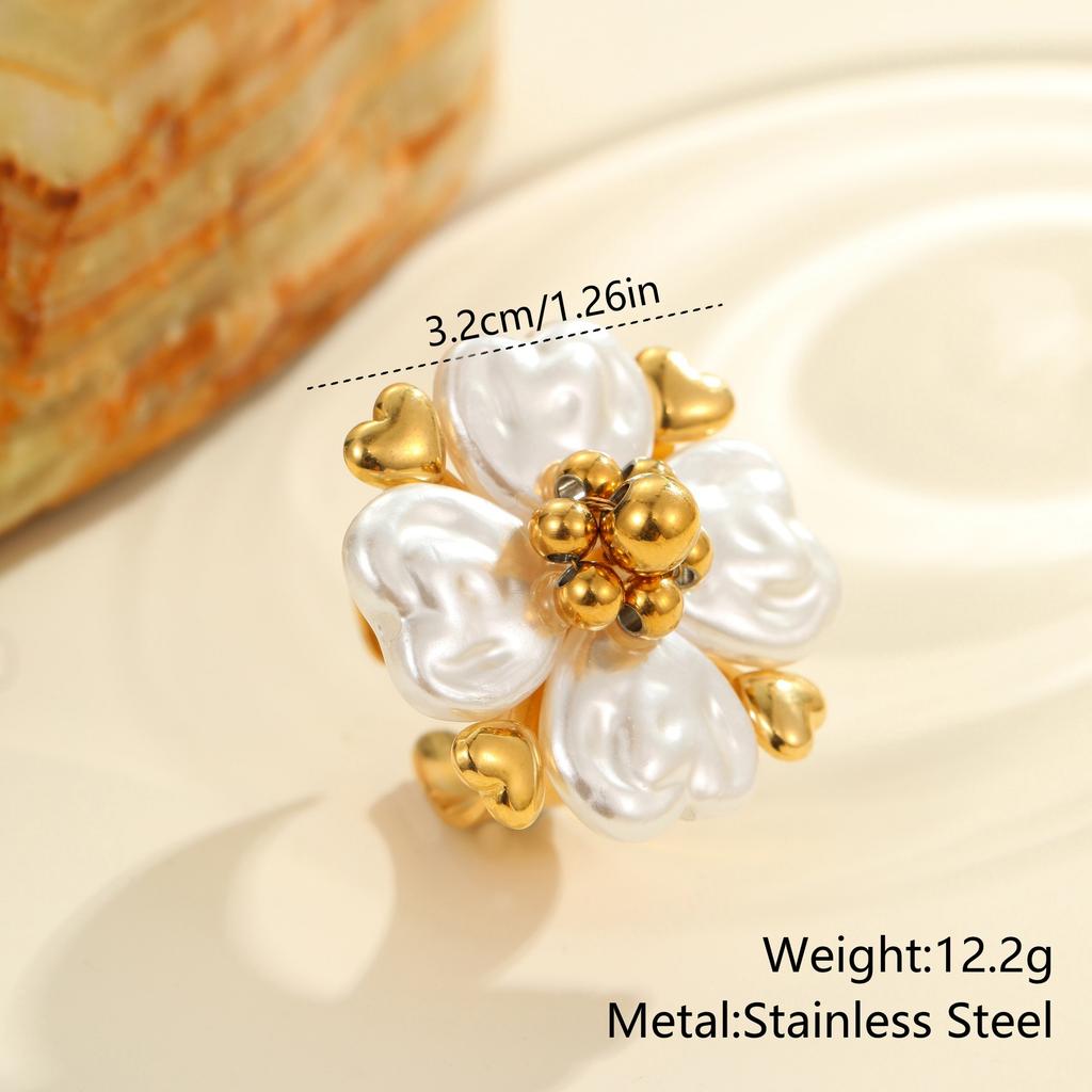 Fashion Stainless Steel Waterproof Colorful Flower Pearl Ring for Women Wedding Party Jewelry